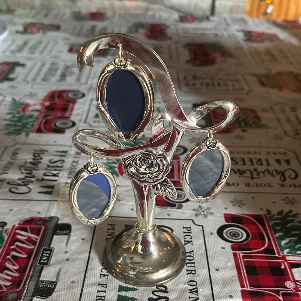 Silver and Blue Rose Accent Multi-Photo Frame